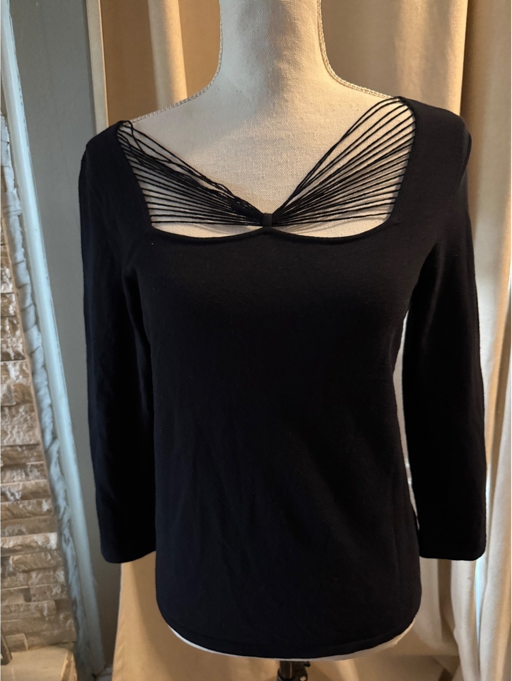 Dana Buchman Black String-Neckline Top — Size M